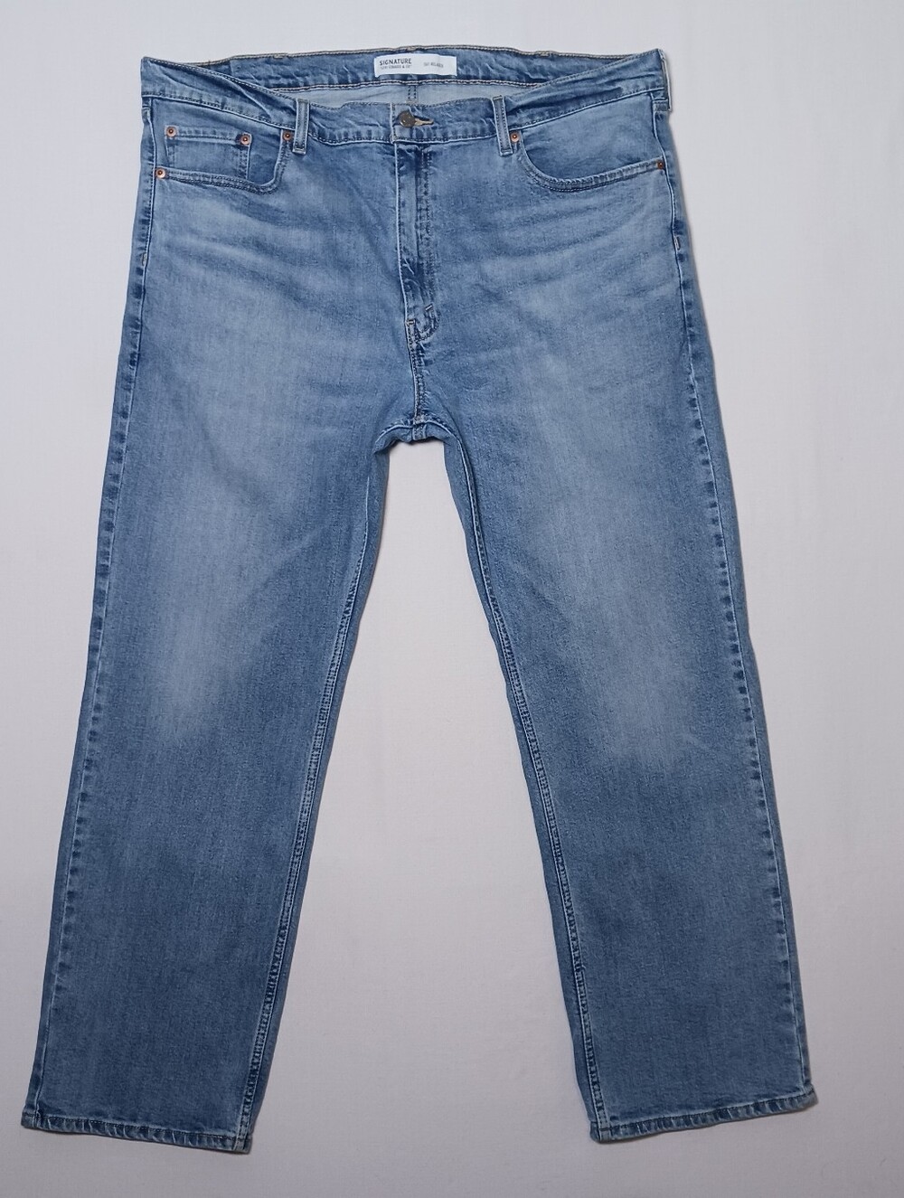 Levi Strauss Signature Mens S61 Relaxed Fit Jeans 42X30 Light Wash Denim